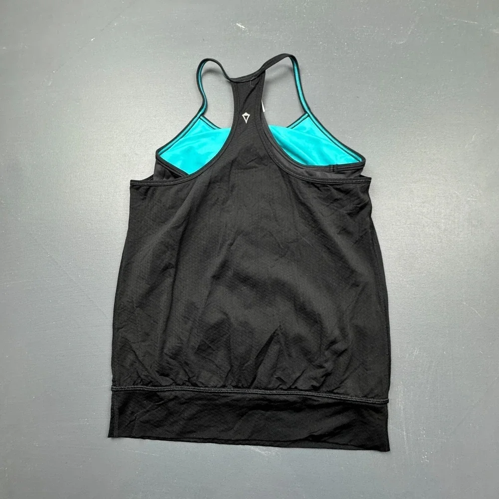 Ivivva Girls Size 12 Black Teal Racerback Tank Built In Bra Athletic Stretch Top
